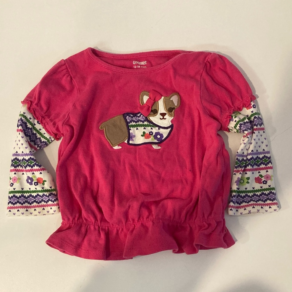 12-18 mo Gymboree Stylish Corgi embroidered pink top